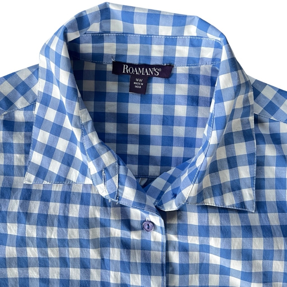Roamans Gingham Button Down Shirt Womans 14W Plus Western Retro Rodeo Preppy - Picture 3 of 10